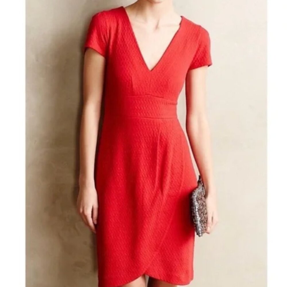 Maeve Red Splitshade Cap Sleeve Tulip Hem Dress